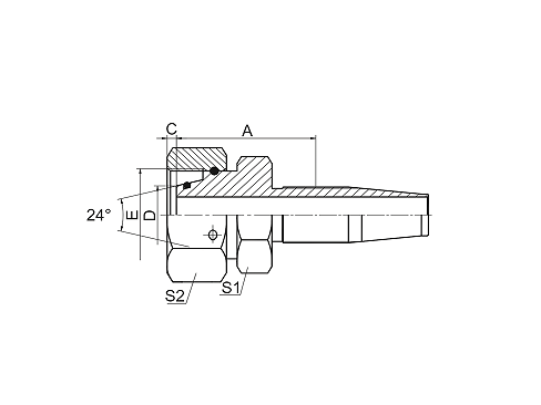 20418D метрическое внутреннее уплотнительное кольцо с конусом 24°, длинная резьба 20418D метрическое внутреннее уплотнительное кольцо с конусом 24°, длинная резьба