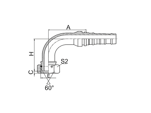 22693-W 90° BSP ВНУТРЕННЯЯ РЕЗЬБА 60° КОНУС