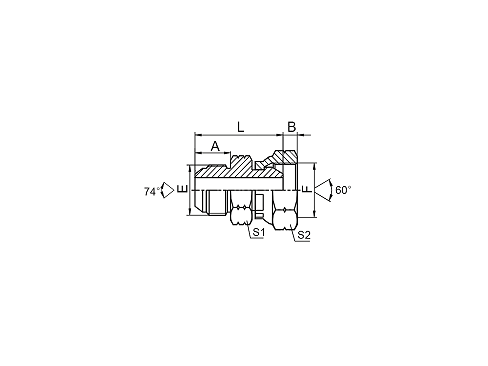 2JB JIC НАРУЖНАЯ КОНУС 74°/ВНУТРЕННЯЯ РЕЗЬБА BSP КОНУС 60° 2JB JIC НАРУЖНАЯ КОНУС 74°/ВНУТРЕННЯЯ РЕЗЬБА BSP КОНУС 60°