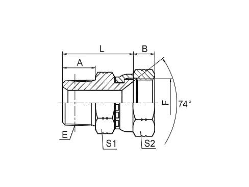2NJ NPT НАРУЖНАЯ/JIC ВНУТРЕННЯЯ СЕДЛО 74° 2NJ NPT НАРУЖНАЯ/JIC ВНУТРЕННЯЯ СЕДЛО 74°