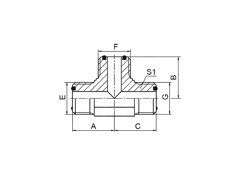 Тройник AF ORFS с наружной резьбой и уплотнительным кольцом Тройник AF ORFS с наружной резьбой и уплотнительным кольцом